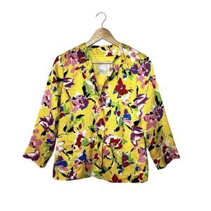 Silk Jacket Womens Yellow Floral Hawaiian Dopamine Core Bright Happy Tropical